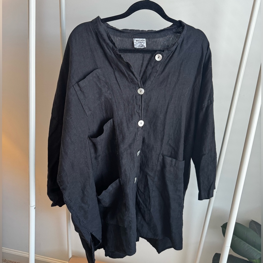 100% Linen Coverup in Black OS